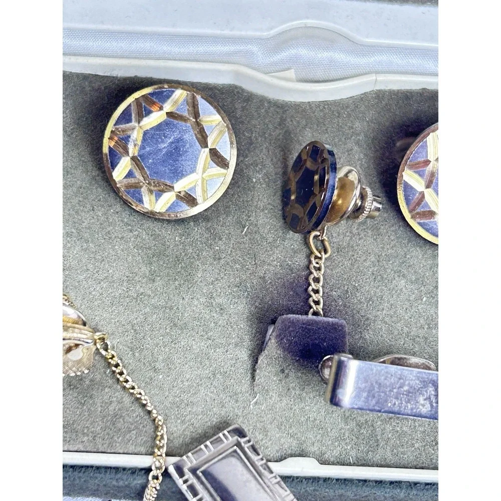 Vtg Cufflinks And Tie Bars Lot Gold And Silver Tone x9